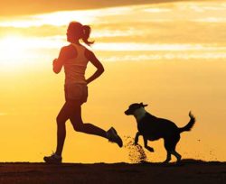 Woman and dog jogging